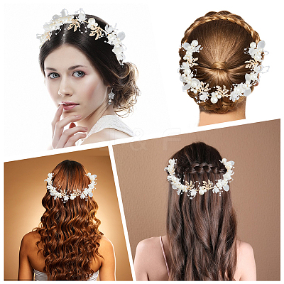 Alloy & Rhinestone & Resin Floral Hair Bands Embellishments for Women OHAR-WH20009-02B-1