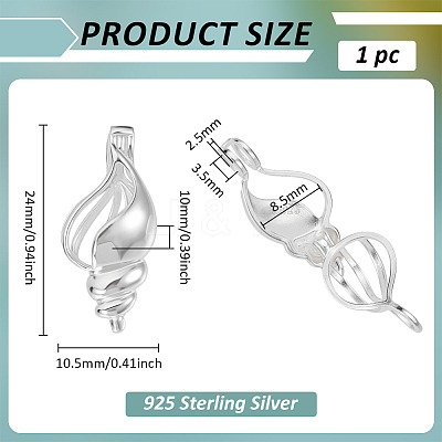 1Pc 925 Sterling Silver Conch Shaped Bead Cage Pendants STER-BC0003-95-1