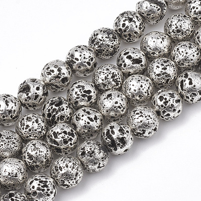 Electroplated Natural Lava Rock Beads Strands G-T098-01C-10-1