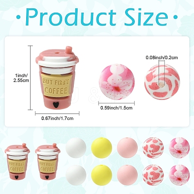 30Pcs 6 Styles Round Silicone Focal Beads SIL-YW0001-99-1