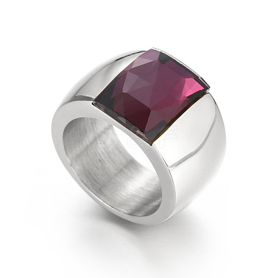 304 Stainless Steel & Glass Finger Rings FS-WGBA2F3-53-1
