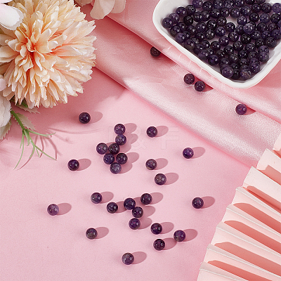120Pcs Natural Amethyst Round Beads G-PA0001-16A-1
