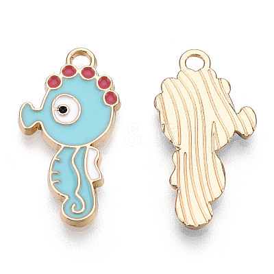 Light Gold Plated Alloy Enamel Pendants X-ENAM-T009-77B-RS-1
