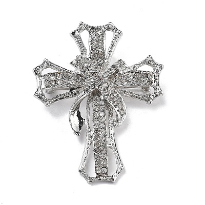 Cross Alloy Rhinestone Brooch Pins LS-JEWB-Z034-06P-02-1