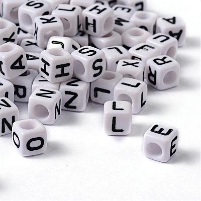 Mixed Letters White Letter Acrylic Cube Beads X-PL37C9308-1
