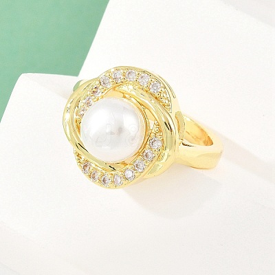 Brass Micro Pave Cubic Zirconia Finger Rings for Women RJEW-D340-02G-09-1