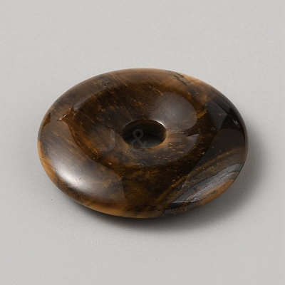 Natural Tiger Eye China Safety Buckle Pendants G-WH0030-21A-35-1