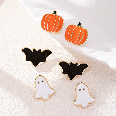 3 Pairs Halloween Alloy Enamel Stud Earrings FS-WGD9D4F-01-1