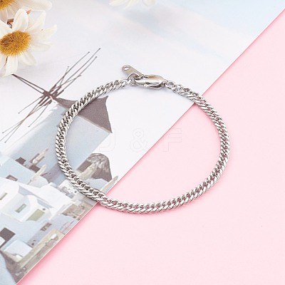 Tarnish Resistant Women's 304 Stainless Steel Diamond Cut Curb Chain Bracelets BJEW-JB06018-01-1