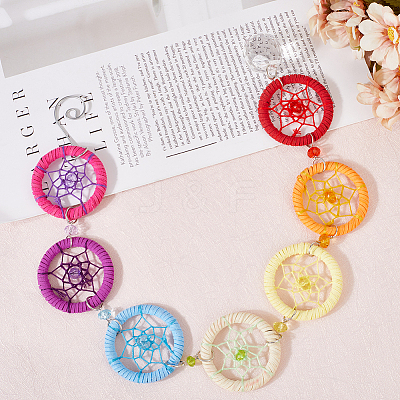 Handmade Rainbow Faux Suede & PP Plastic Woven Web/Net Pendant Decorations HJEW-WH20019-16P-1