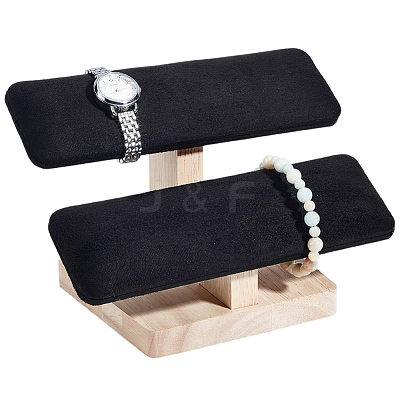Velvet 2 Tier T-Bar Bracelet Display Stands with Wooden Base BDIS-WH0010-08C-1