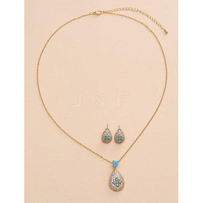 Brass Micro Pave Cubic Zirconia Pendant Necklaces & Stud Earrings Sets FS-WGE5CB1-02-1