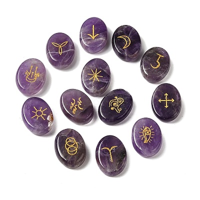 13Pcs Natural Amethyst Rune Stone G-C095-02F-1