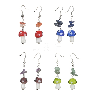 4 Pairs 4 Style Allloy Mushroom Dangle Earrings EJEW-TA00309-1