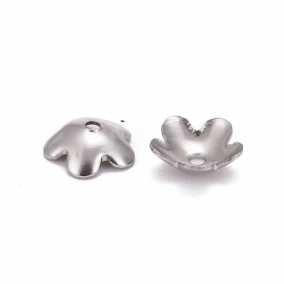 Tarnish Resistant 5-Petal Flower Smooth Surface 304 Stainless Steel Bead Caps STAS-R065-57-1