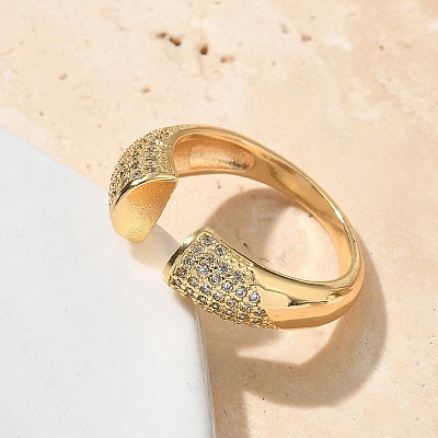Brass Micro Pave Clear Cubic Zirconia Cuff Finger Rings for Women RJEW-B112-06G-1