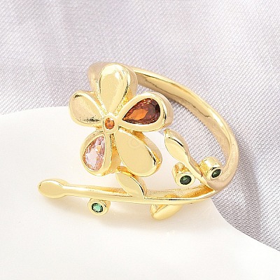 Brass Pave Cubic Zirconia Cuff Open Rings CU-CBACDF6-08G-01-1