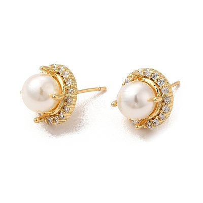 Rack Plating Brass Micro Pave Cubic Zirconia Stud Earring for Women EJEW-C057-07G-1