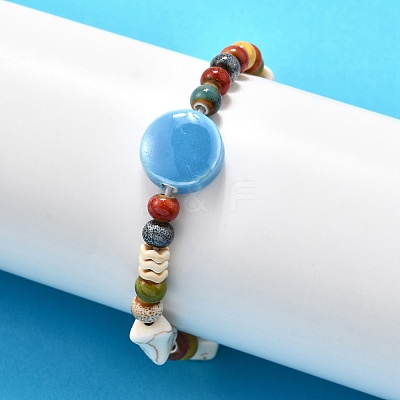 Handmade Porcelain Beads & Synthetic Howlite Beads Stretch Bracelets for Women BJEW-D307-01E-1
