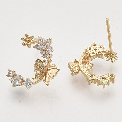 Brass Micro Pave Clear Cubic Zirconia Stud Earrings X-EJEW-T007-14G-NF-1