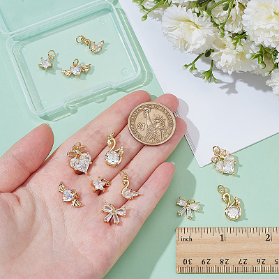 12Pcs 6 Styles Brass Micro Pave Cubic Zirconia Pendants ZIRC-WR0001-08-1