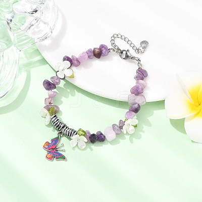 5Pcs Printed Alloy Butterfly Charm Bracelets BJEW-JB12404-1