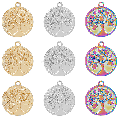 18Pcs 3 Colors 304 Stainless Steel Pendants STAS-FH0001-87-1