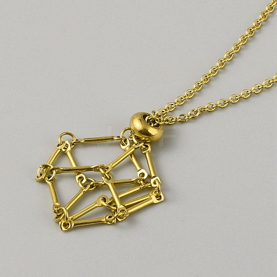 304 Stainless Steel Braided Adjusting Chain Macrame Pouch Empty Stone Holder for Pendant Necklaces Making NJEW-WH0025-01A-G-1