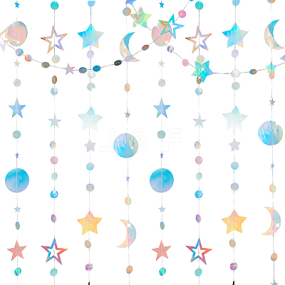 4Pcs 4 Style Iridescent Paper Glitter Circle Star Garland AJEW-PH0004-59-1