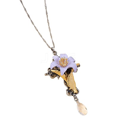 Alloy Enamel Cross Flower Pendant Necklaces for Women WGCE41D-02-1