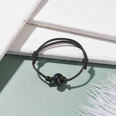 Natural Black Agate(Dyed & Heated) Disc Beaded Cord Bracelet BJEW-JB07686-03-1