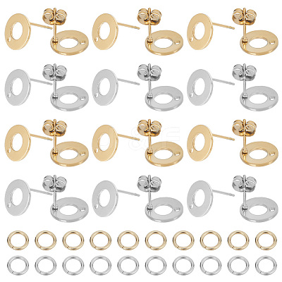 40Pcs 2 Colors Donut Shape 304 Stainless Steel Stud Earring Findings DIY-SC0023-56-1