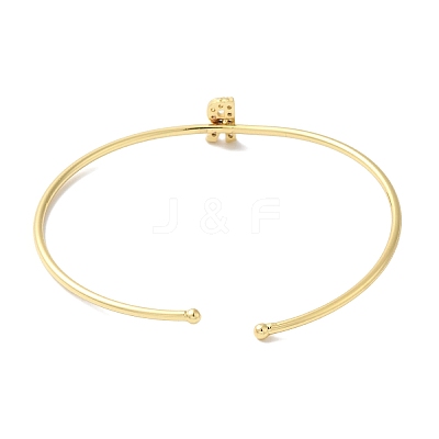Rack Plating Brass Micro Pave Clear Cubic Zirconia Letter Open Cuff Bangles BJEW-A018-01G-R-1