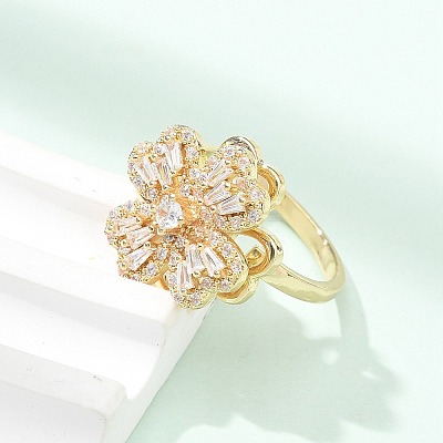 Clover Rotatable Open Cuff Rings for Women RJEW-R007-02G-1