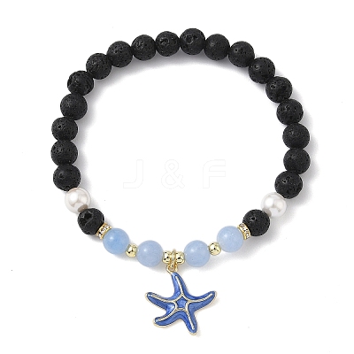Brass Enamel Starfish Charm Bracelets BJEW-JB12330-1