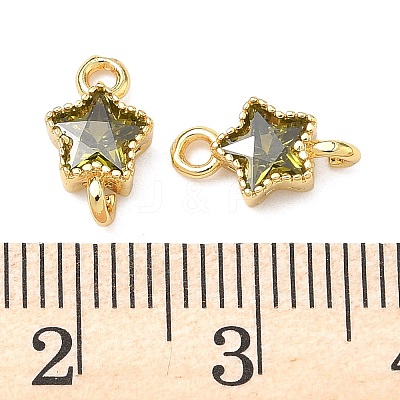Brass Pave Cubic Zirconia Star Connector Charms KK-P348-08G-02-1