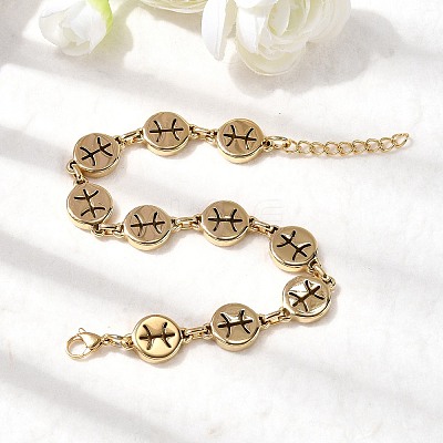 12 Constellations 304 Stainless Steel Link Chain Bracelets BJEW-I239-01G-04-1