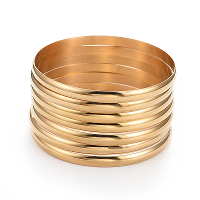 Fashion PVD Vacuum Plating 201 Stainless Steel Bangle Sets BJEW-L664-024C-G-1-1