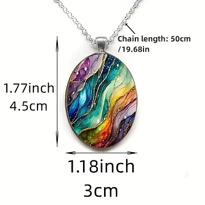 Zinc Alloy & Glass Oval Pendant Necklaces FS-WG171E2-01-1