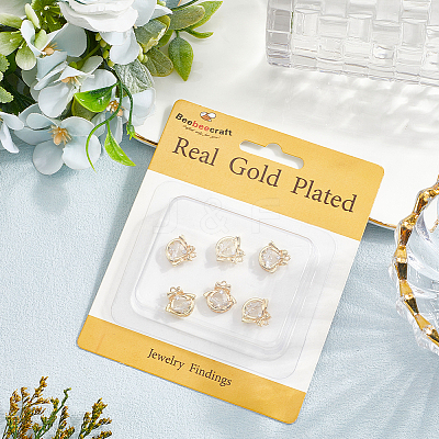 6Pcs Brass Micro Pave Clear Cubic Zirconia Pendants KK-BBC0020-48-1