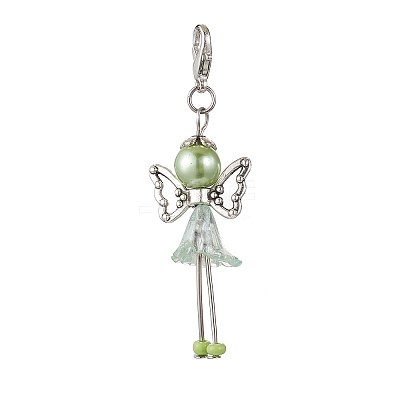 Trumpet Flower Angel Acrylic & Glass Pearl Pendant Decorations HJEW-JM03329-02-1