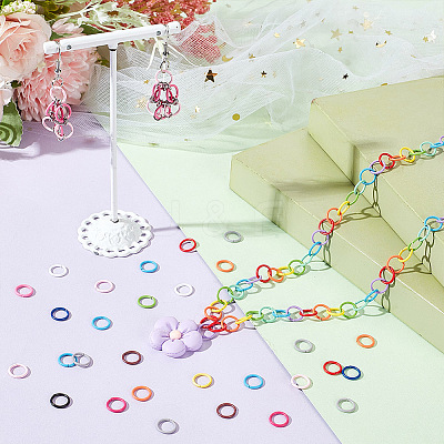 225Pcs 15 Colors SPray Painted Zinc Alloy Open Jump Rings FIND-H0010-91A-1