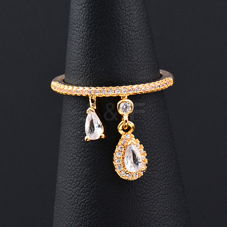 Teardrop Brass Micro Pave Clear Cubic Zirconia Cuff Rings for Women FS-WGF79F5-02-1