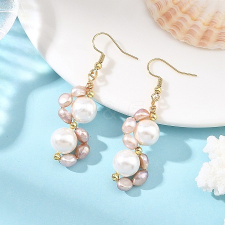 Shell Pearl 304 Stainless Steel Dangle Earrings EJEW-JE07370-02-1