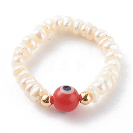 Natural Cultured Freshwater Pearl Beaded Stretch Rings RJEW-JR00348-04-1