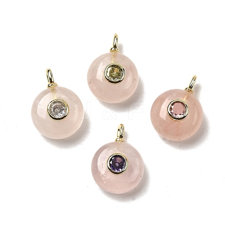 Natural Rose Quartz Flat Round Pendants G-H318-01G-A-03-1