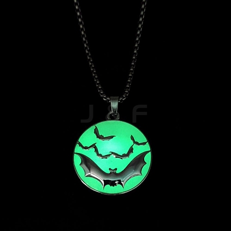 Luminous Glow in the Dark Alloy Halloween Bat Pendant Nekclaces PW-WG387DD-02-1