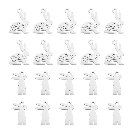 Unicraftale 20Pcs 2 Style 201 Stainless Steel Bunny Pendants STAS-UN0052-01-1