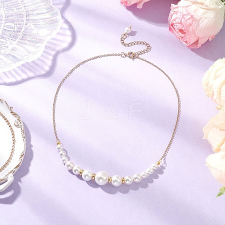 Round White Shell Pearl Graduated Beaded Necklaces for Women NJEW-JN05305-1