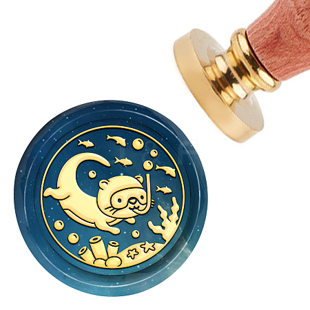 Brass Wax Seal Stamp with Handle AJEW-WH0184-0209-1